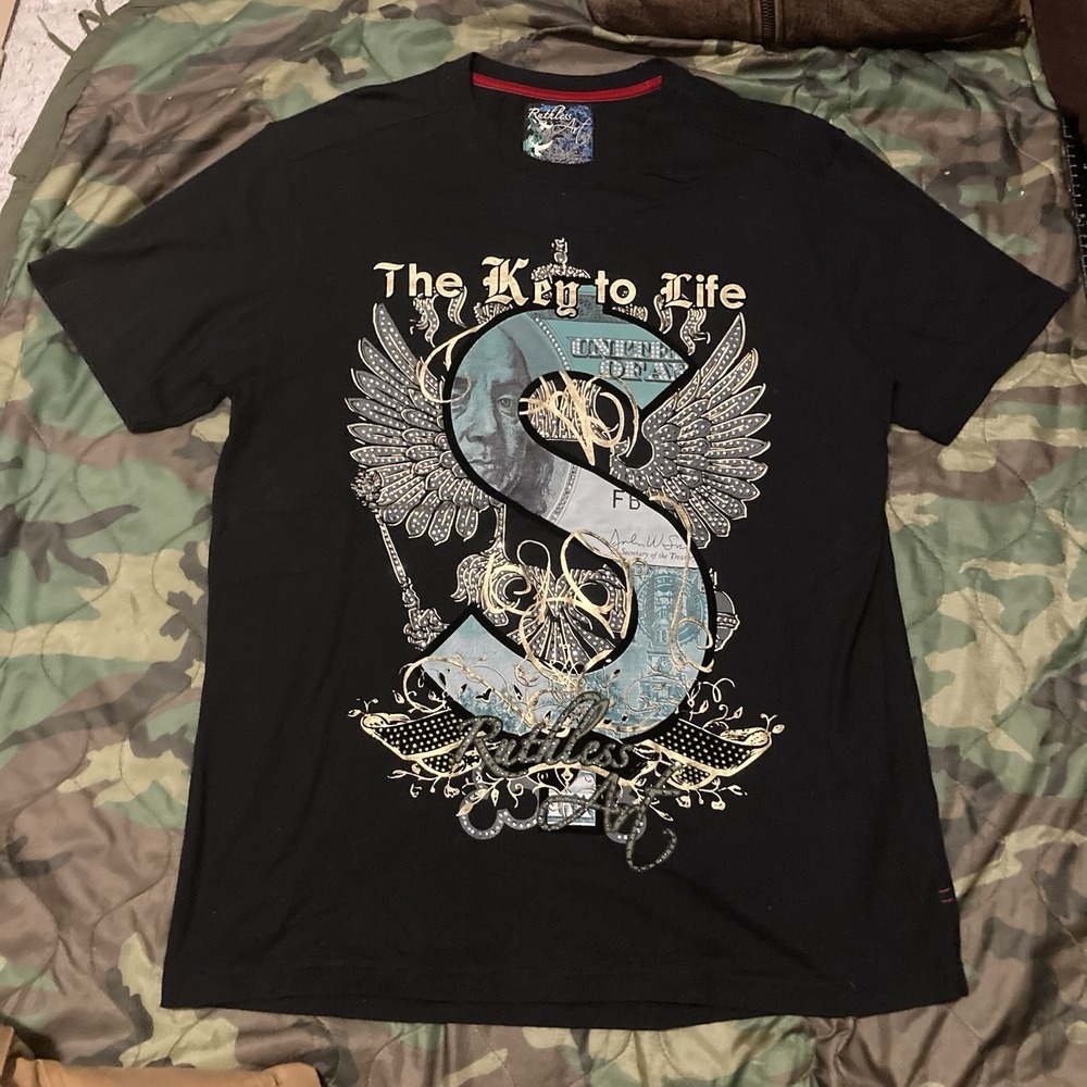 Ruthless Art‎ Dollar Sign Crystal Studded Graphic Vtg Y2K Men's XXL/23